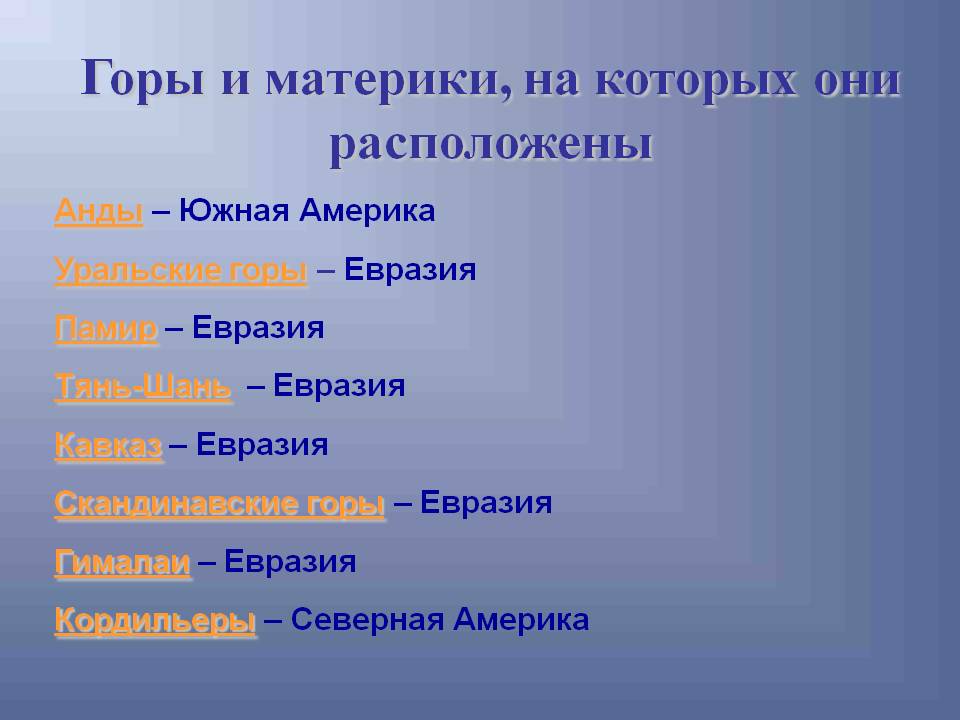 Горы и материки