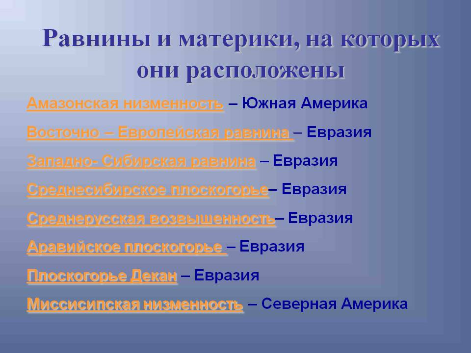 Равнины и материки
