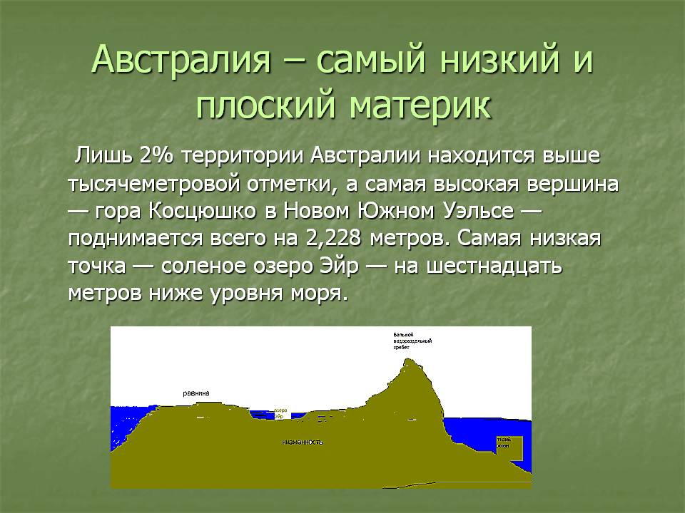 Самый низкий и плоский материк