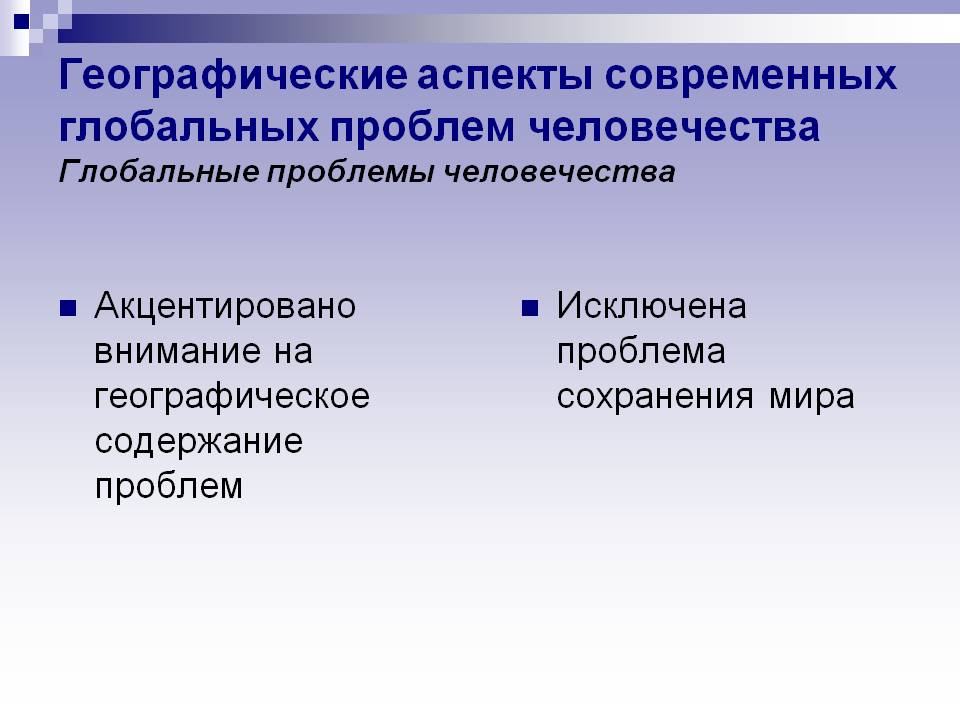Географические аспекты современных глобальных проблем человечества