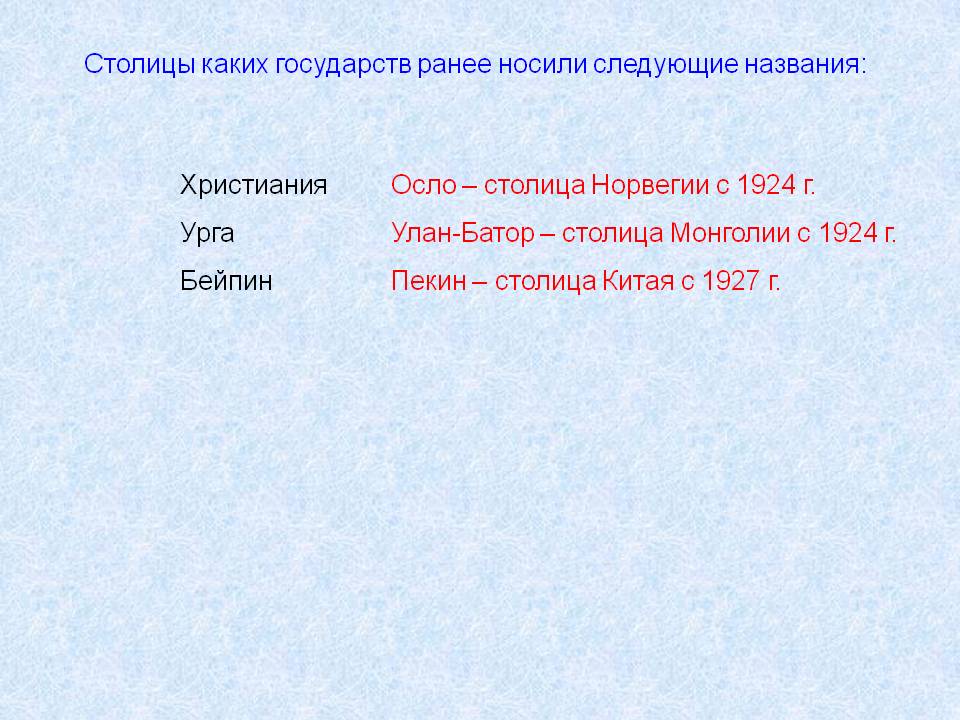 Столицы каких государств ранее носили следующие названия: