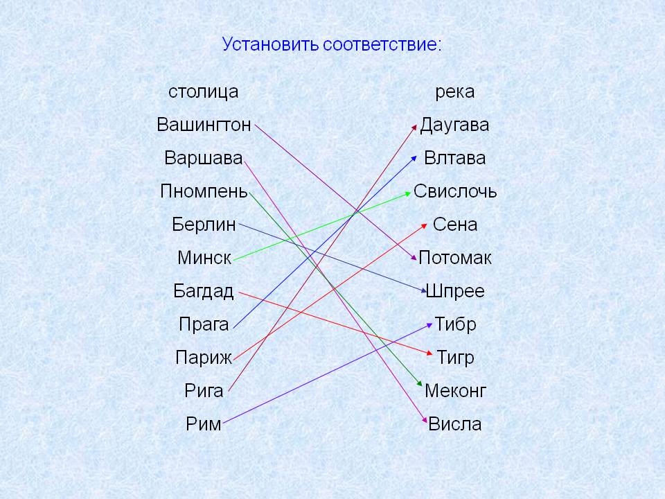 Установить соответствие: