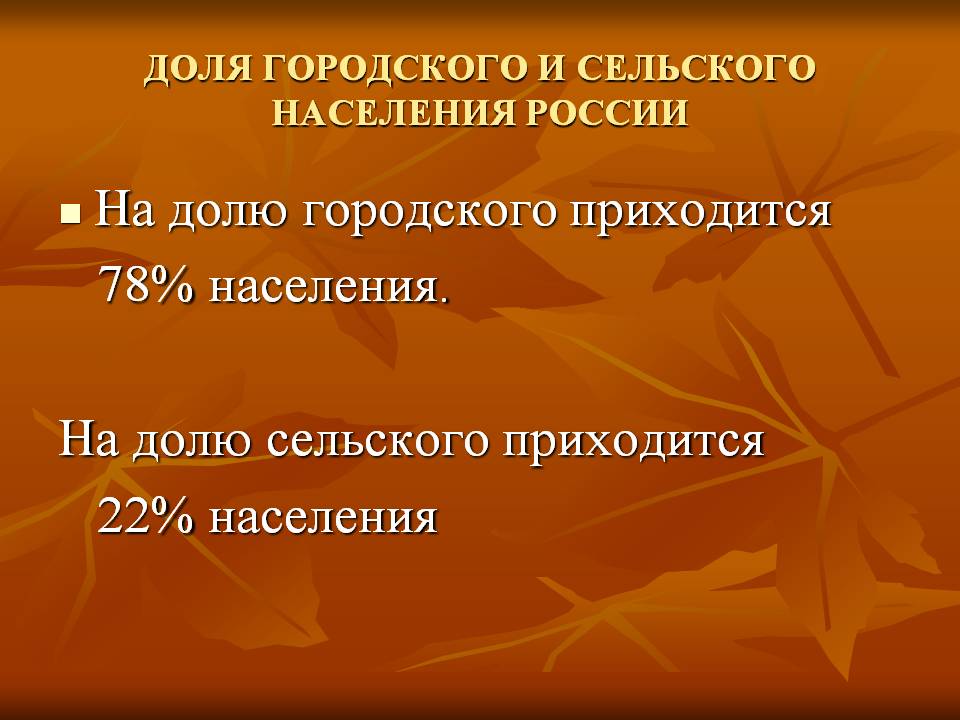 Доля городского и сельского населения России