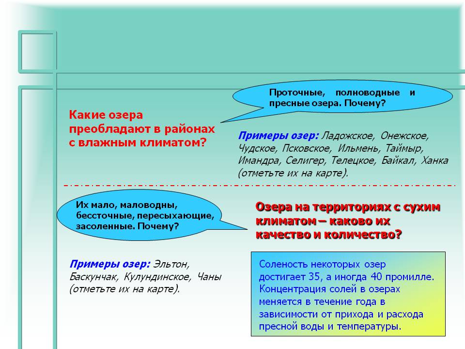 Какие озера преобладают в районах с влажным климатом