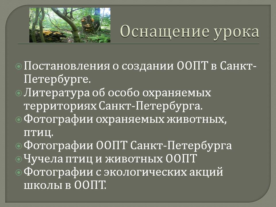 Оснащение урока