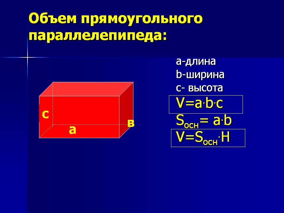 Объем прямоугольного параллелепипеда