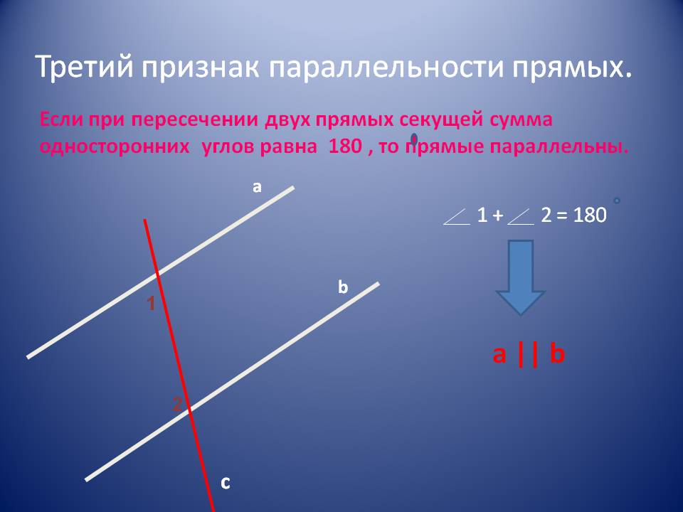 Третий признак параллельности прямых