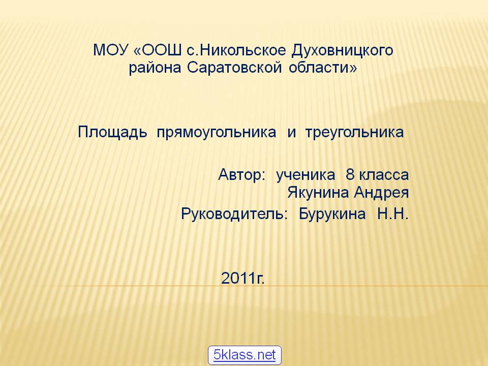 МОУ «ООШ с.Никольское Духовницкого района Саратовской области» Площадь