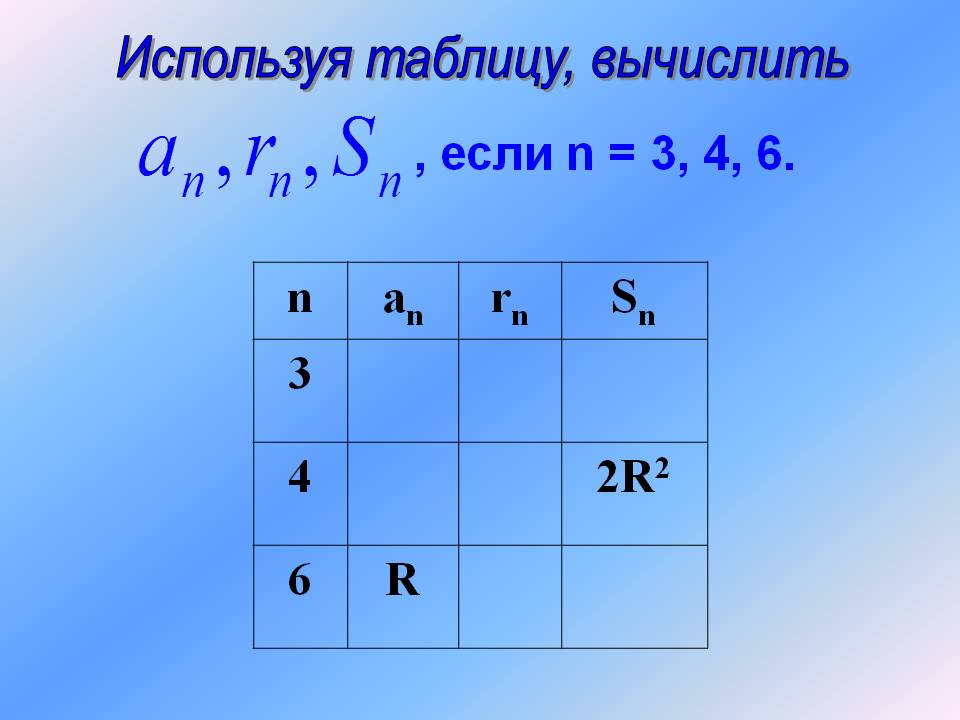 Используя таблицу, вычислить