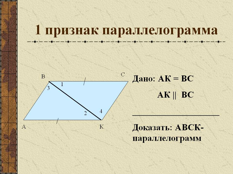 1 признак параллелограмма