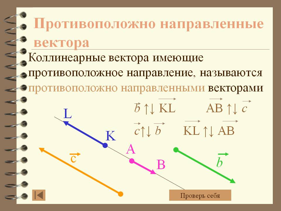 Противоположно направленные вектора