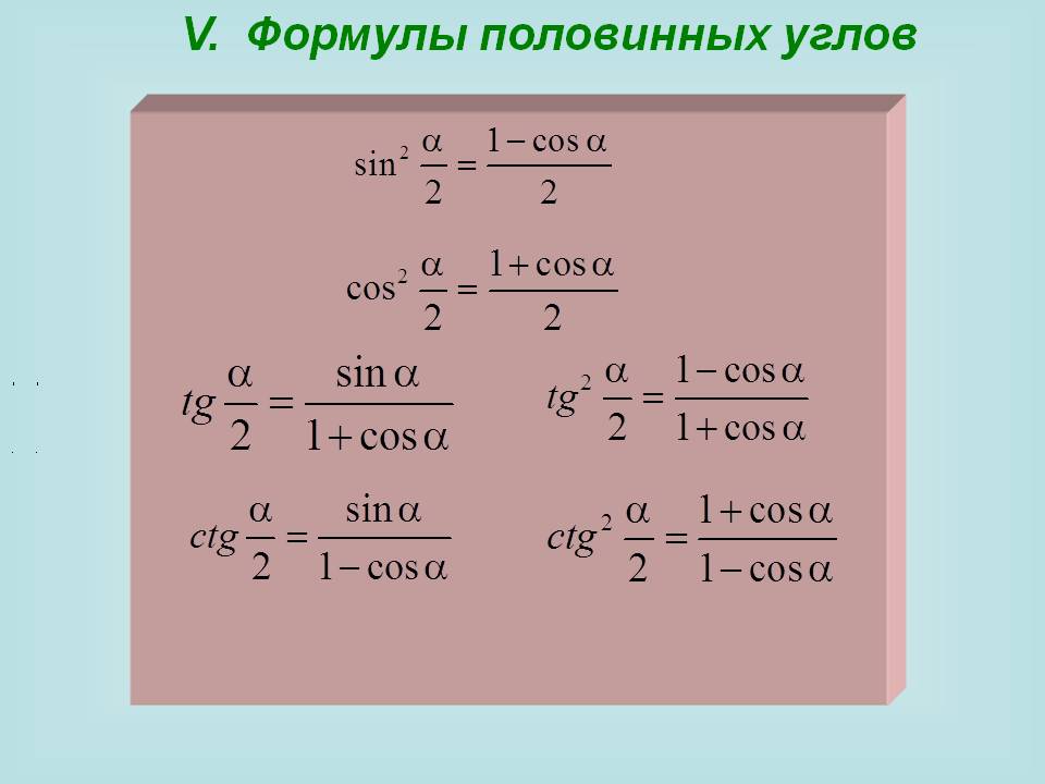 V. Формулы половинных углов