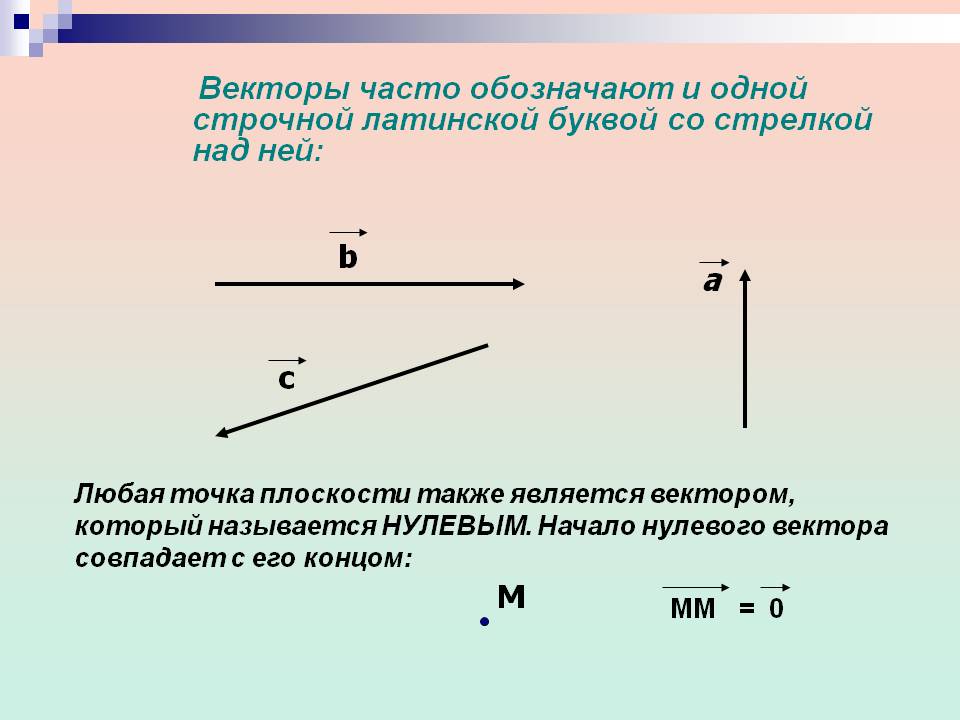 Векторы часто обозначают и одной строчной латинской буквой