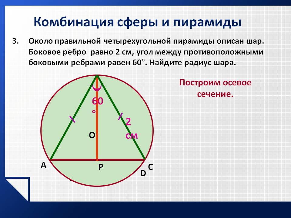 Построим осевое сечение