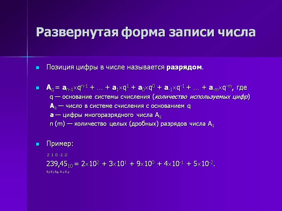 Развернутая форма записи числа