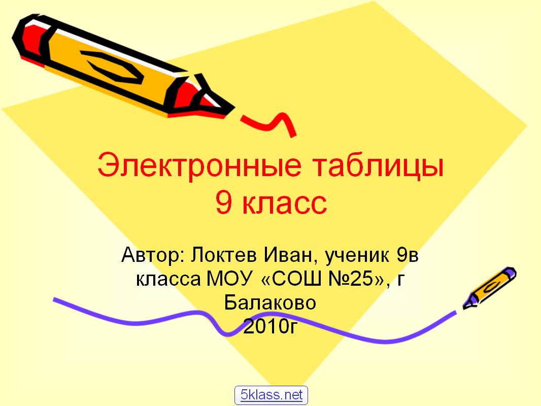 Электронные таблицы 9 класс