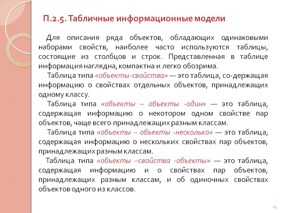 Табличные информационные модели