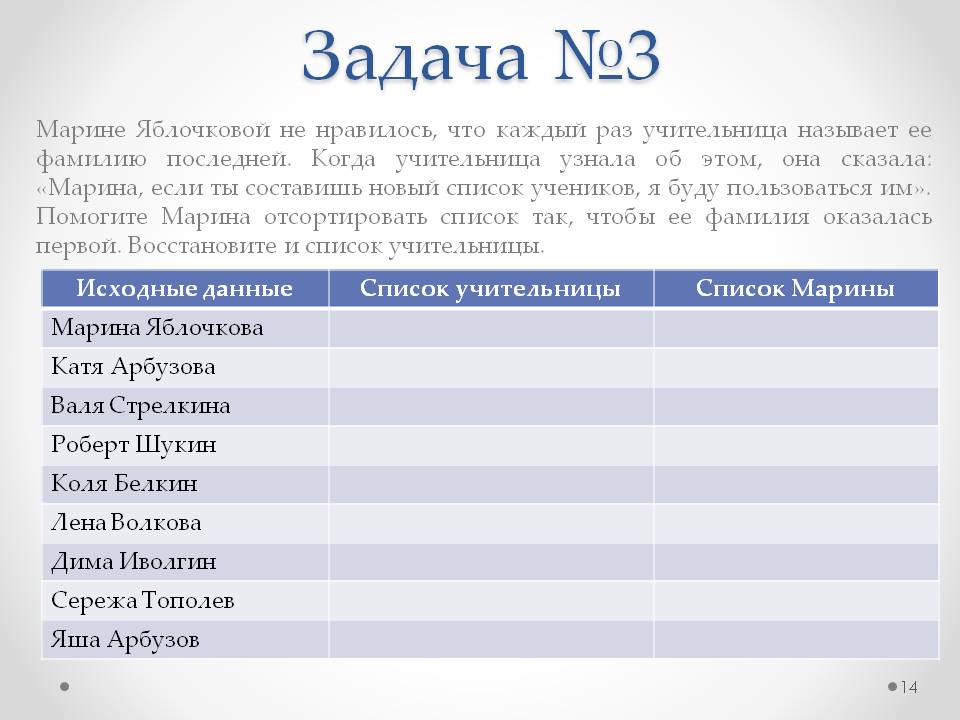 Помогите Марина отсортировать список