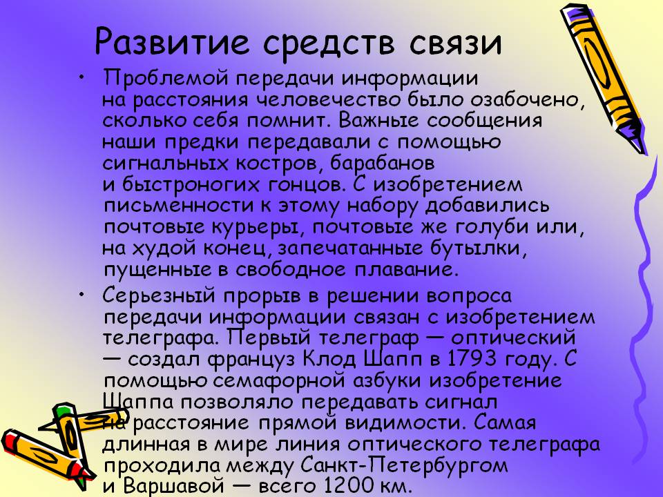 Развитие средств связи