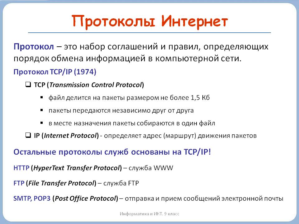 Протоколы Интернет