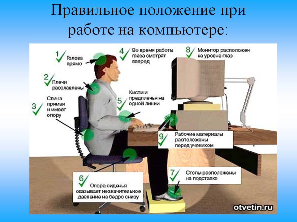 Правильное положение при работе на компьютере: