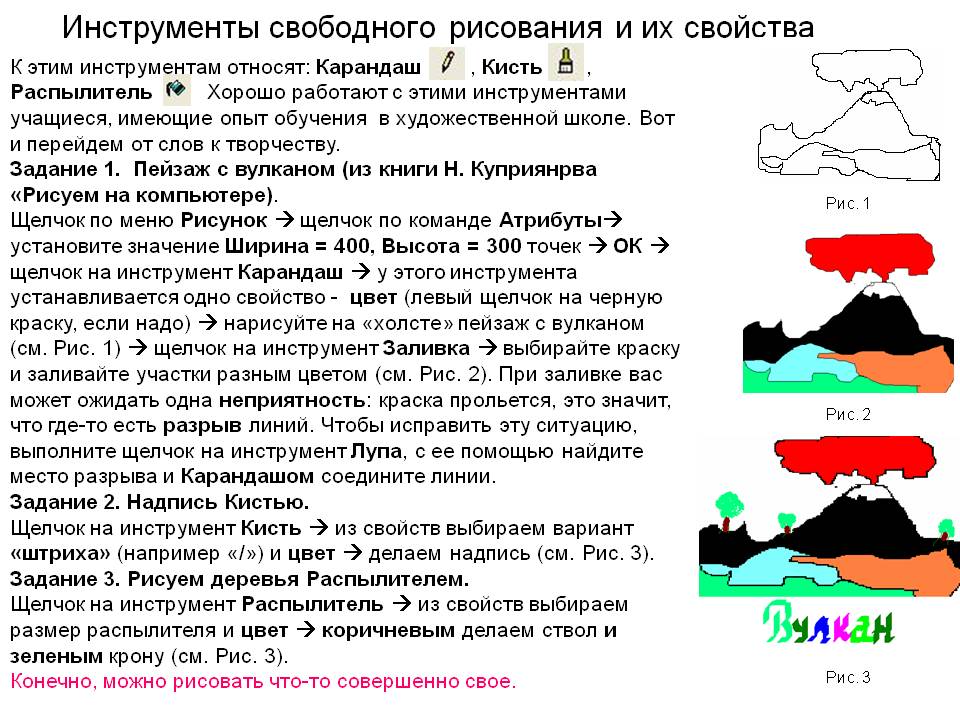 Инструменты свободного рисования и их свойства
