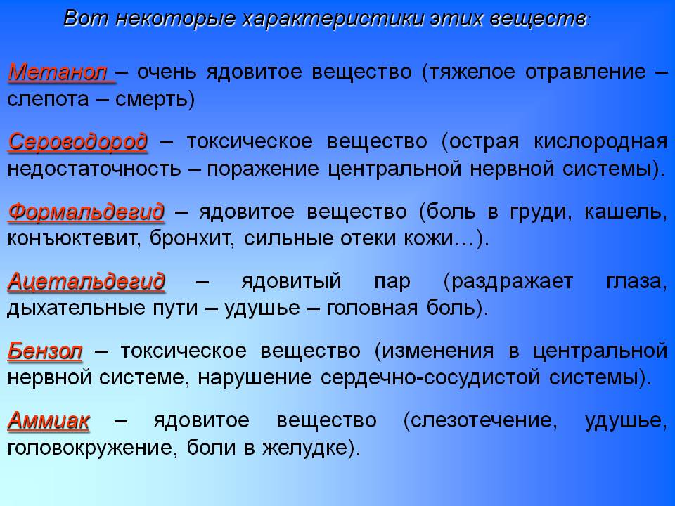 Вот некоторые характеристики этих веществ: