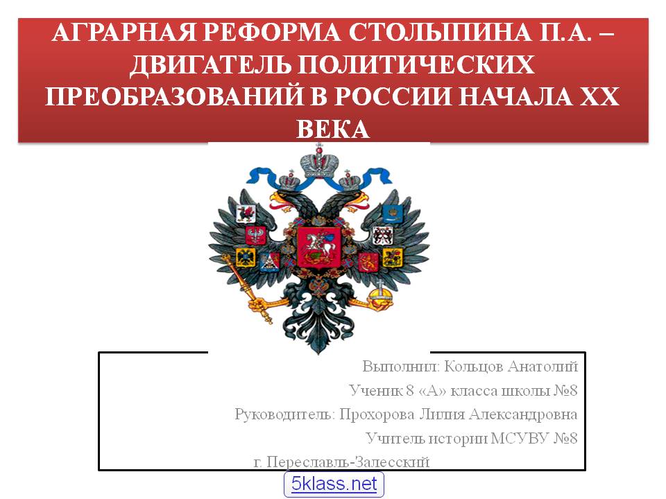 Аграрная реформа Столыпина П.А.
