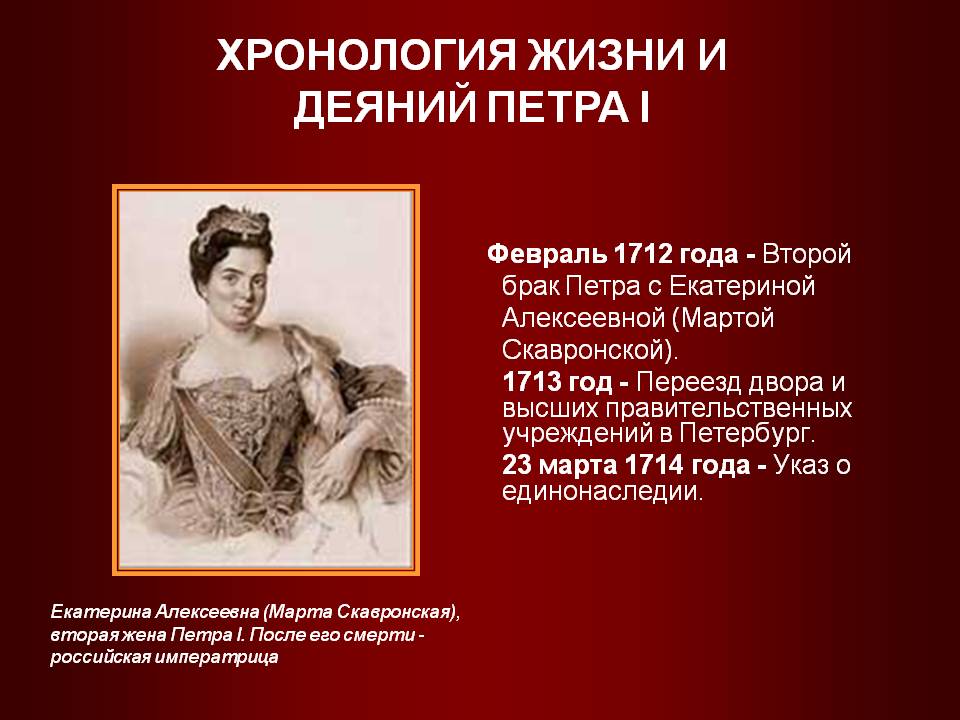 Февраль 1712 года - второй брак Петра с Екатериной Алексеевной