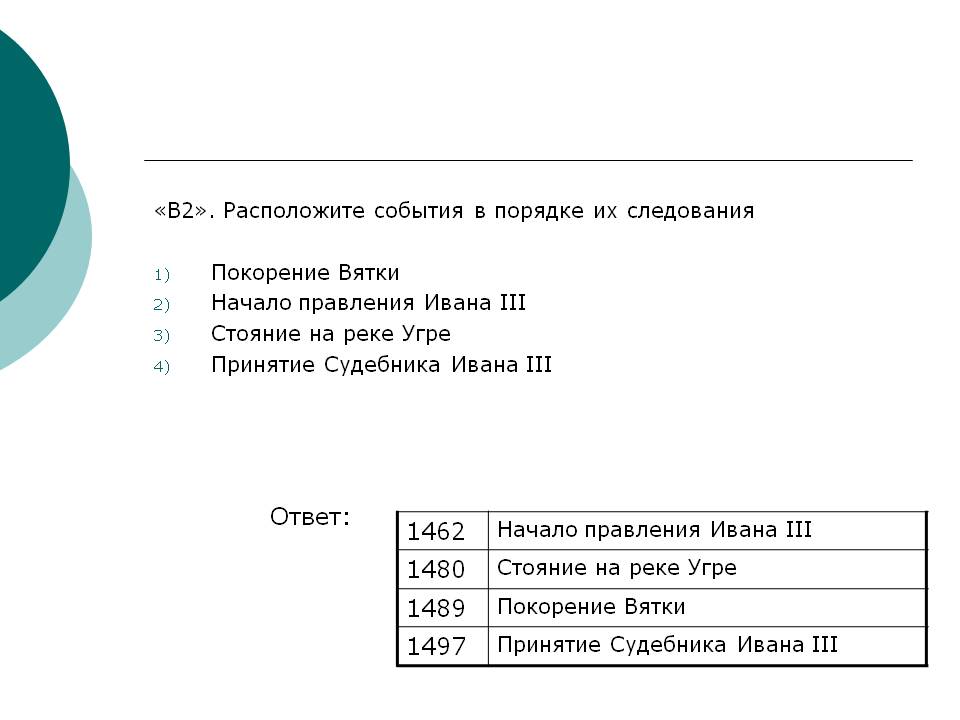 Расположите события в порядке их следования