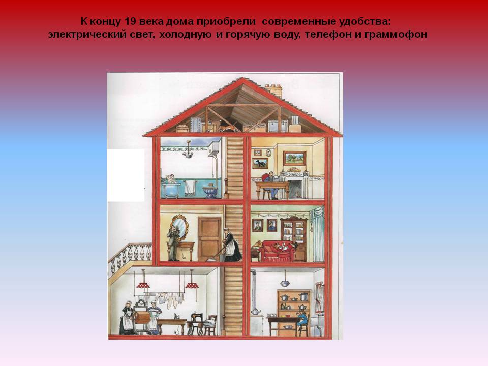 К концу 19 века дома приобрели современные удобства: электрический