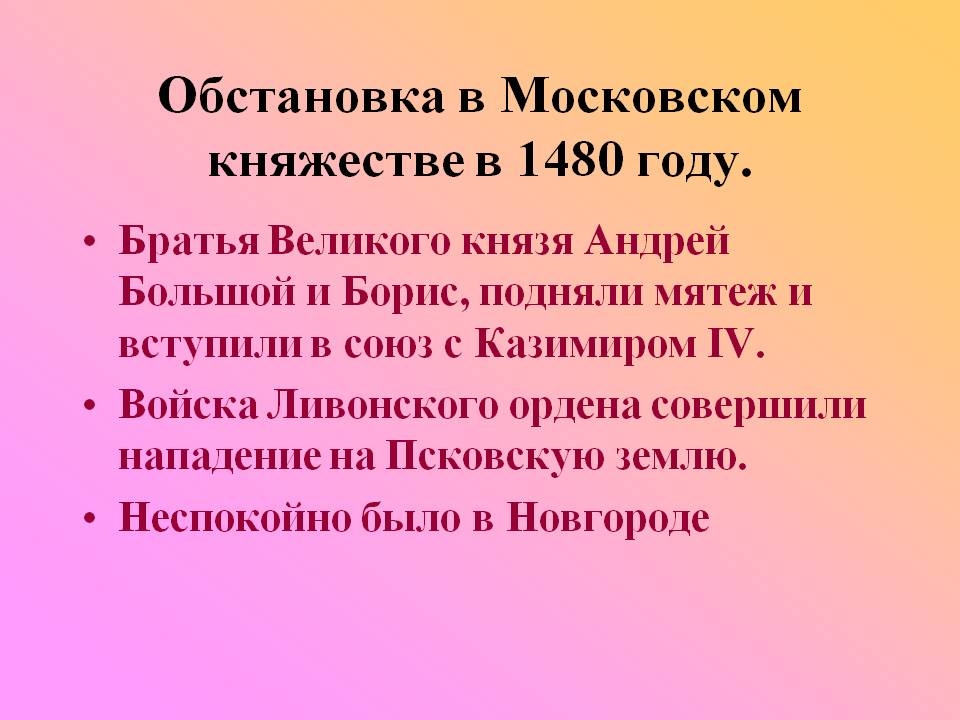 Обстановка в Московском княжестве в 1480 году