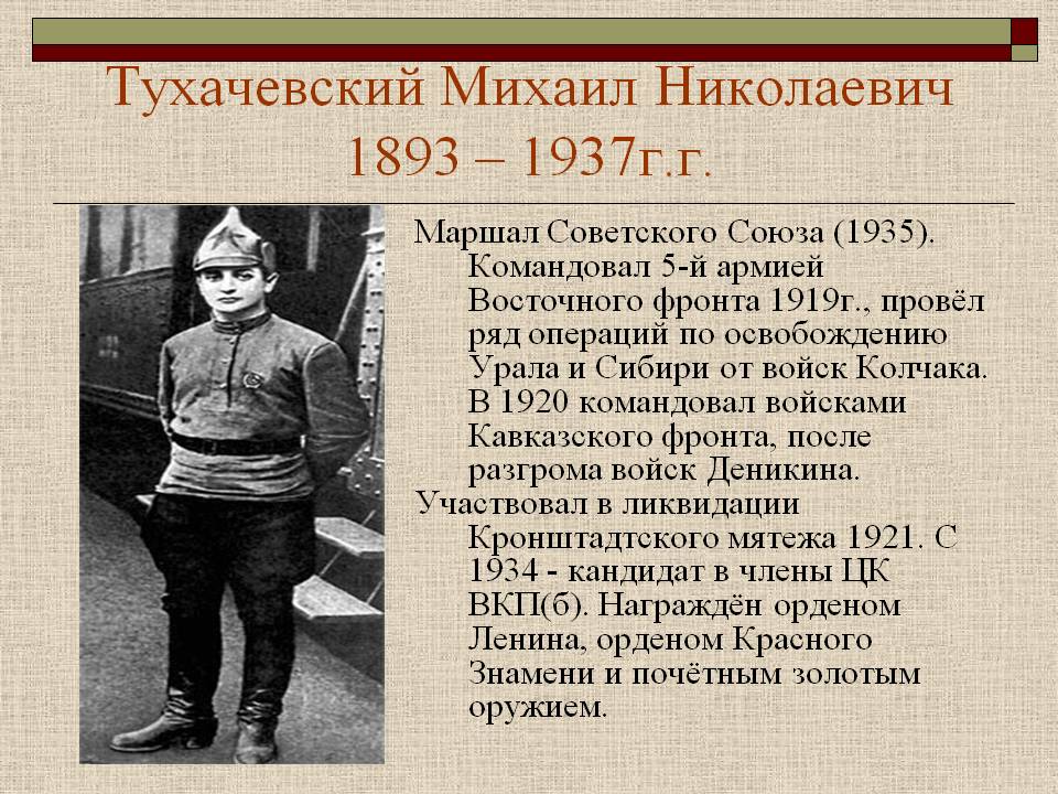 Тухачевский Михаил Николаевич 1893 – 1937г