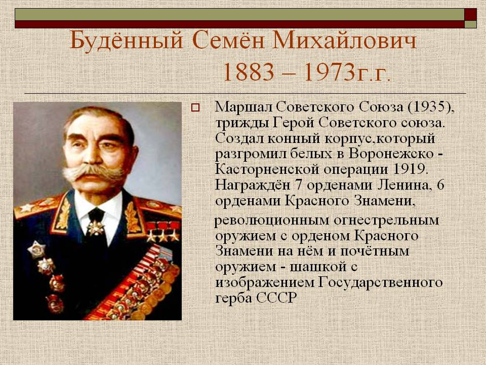 Будённый Семён Михайлович 1883 – 1973г