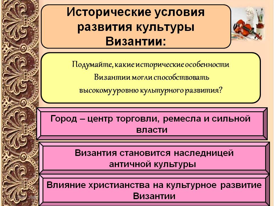 Исторические условия развития культуры Византии