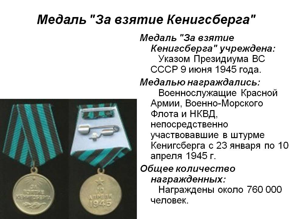 Медаль "За взятие Кенигсберга"