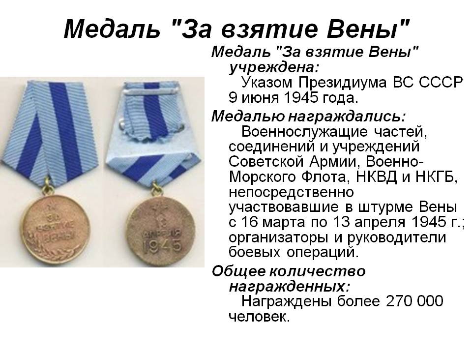 Медаль "За взятие Вены"