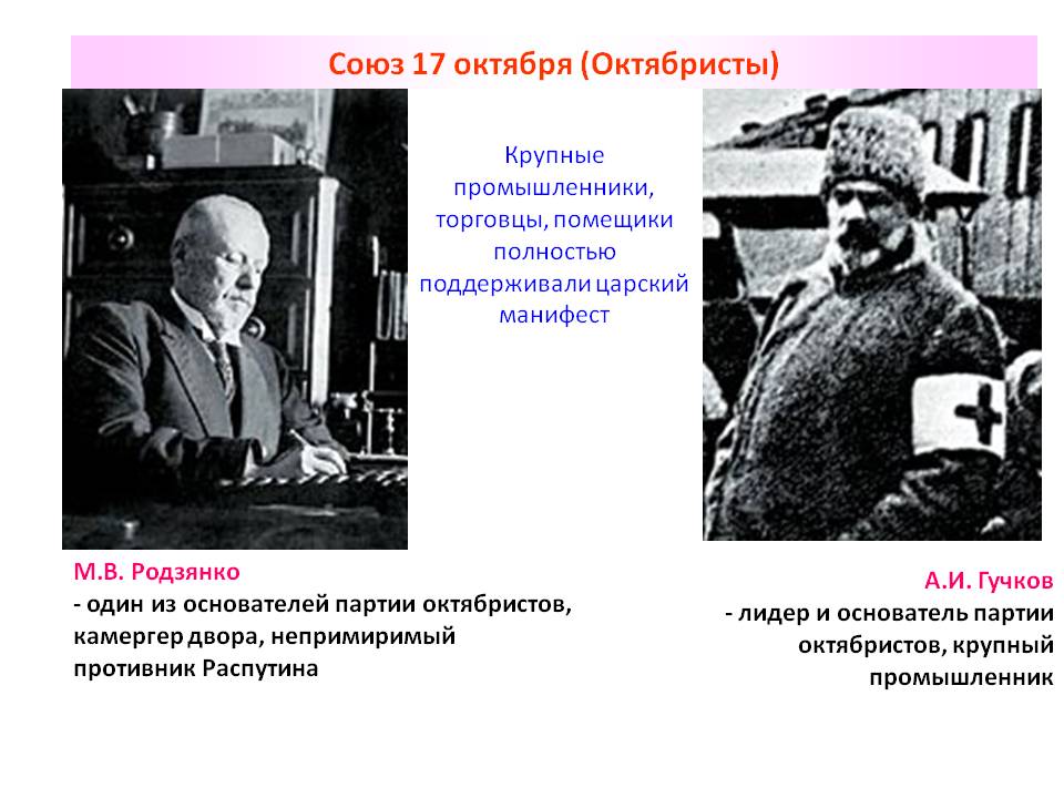 Крупные промышленники, торговцы, помещики полностью поддерживали
