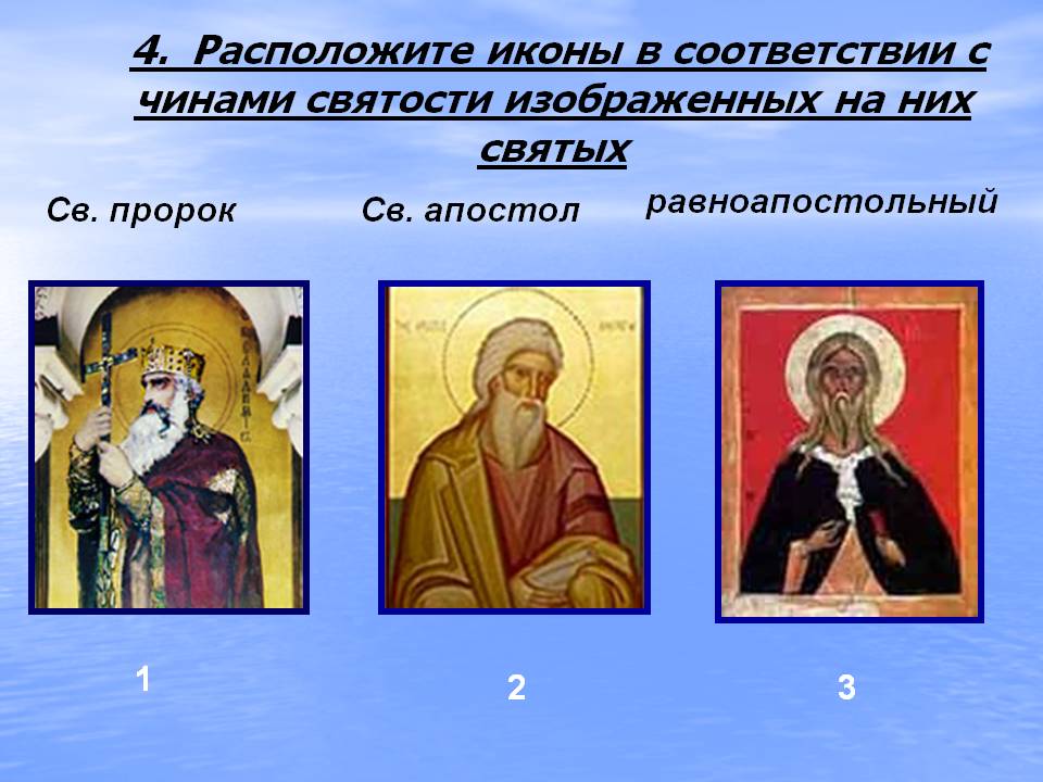 4. Расположите иконы в соответствии с чинами святости изображенных на