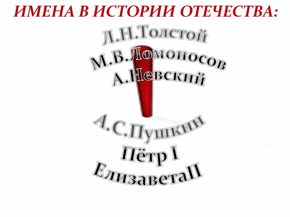 Л.Н.Толстой М.В.Ломоносов А.Невский