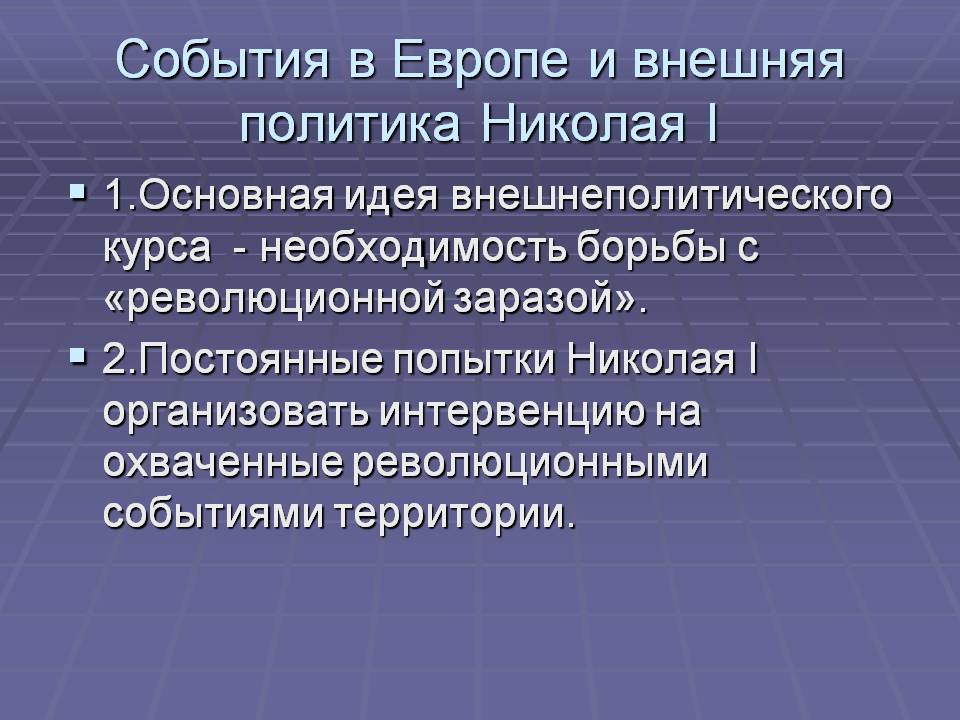 События в Европе и внешняя политика Николая I