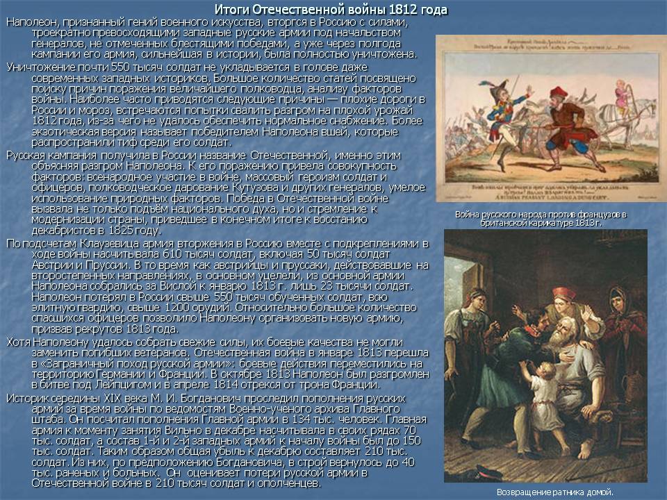 Итоги Отечественной войны 1812 года