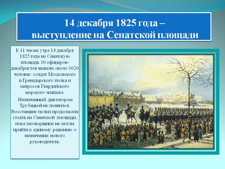 14 декабря 1825 года – выступление на Сенатской площади