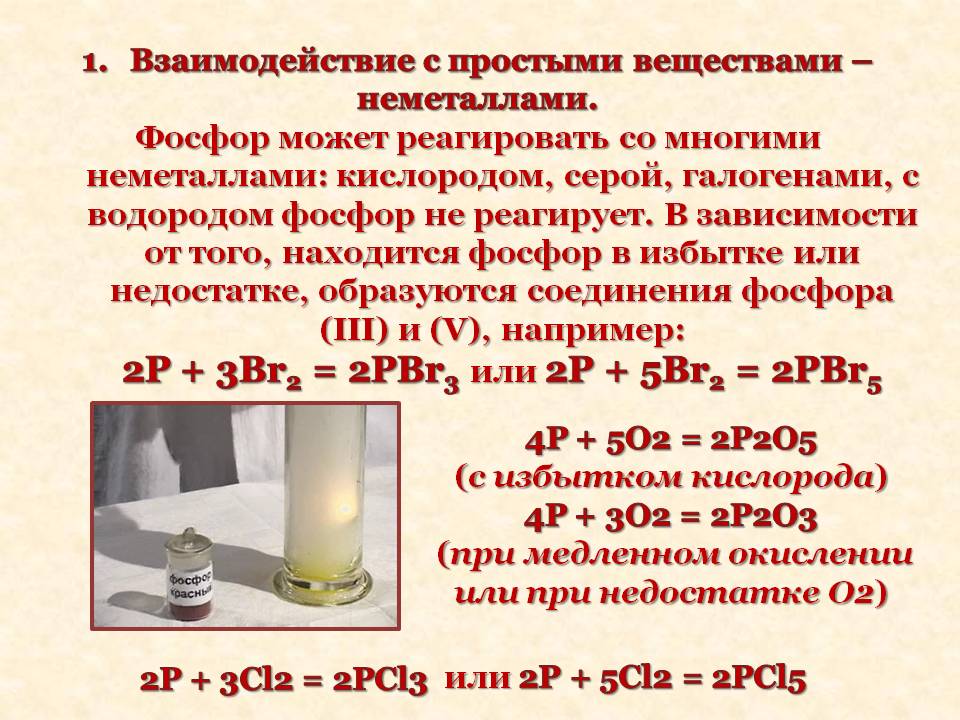 Взаимодействие с простыми веществами