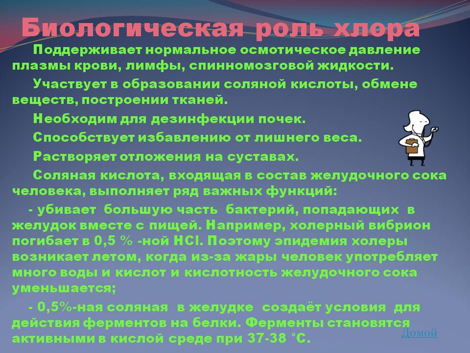 Биологическая роль хлора