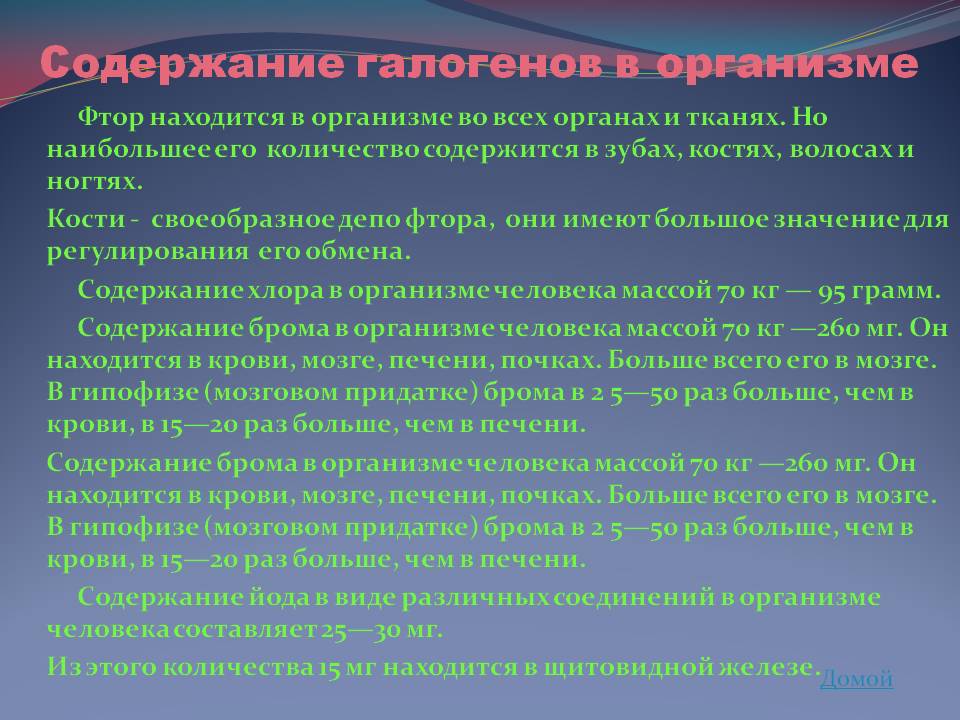 Содержание галогенов в организме
