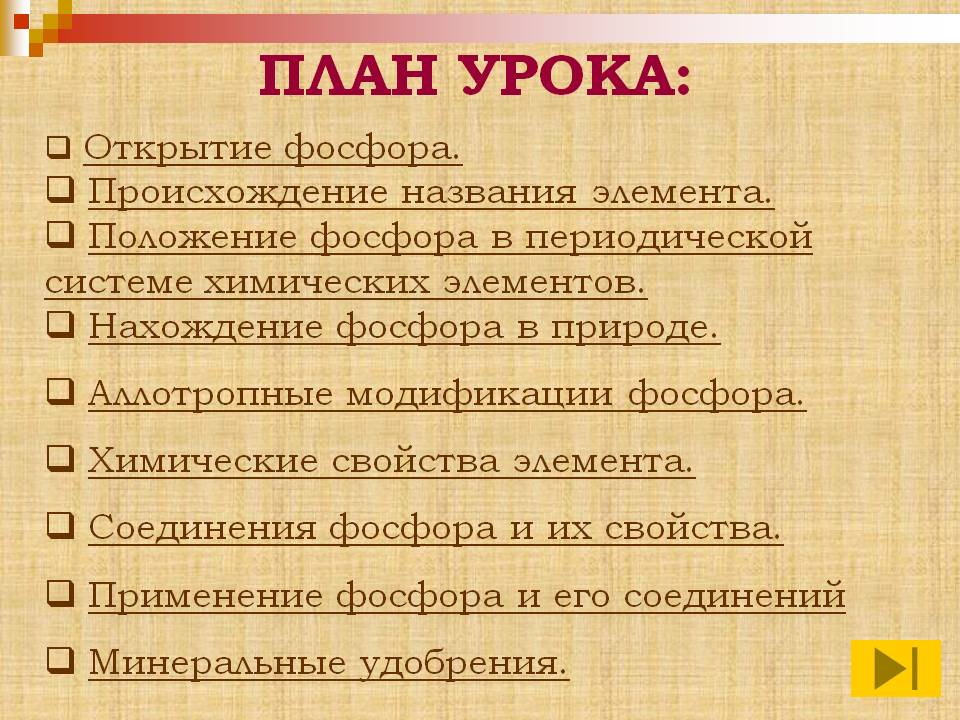 План урока: