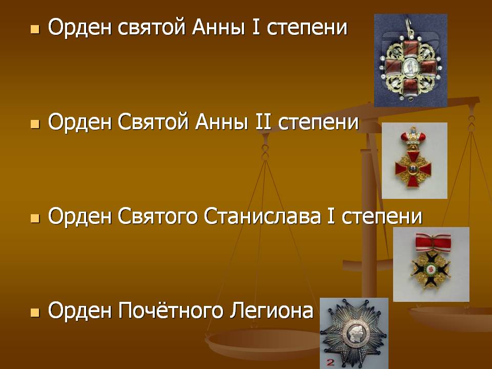 Орден святой Анны I степени Орден Святой Анны II степени Орден Святого