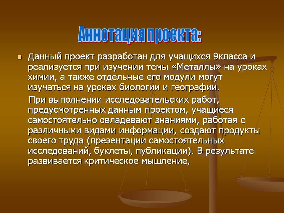 Аннотация проекта: