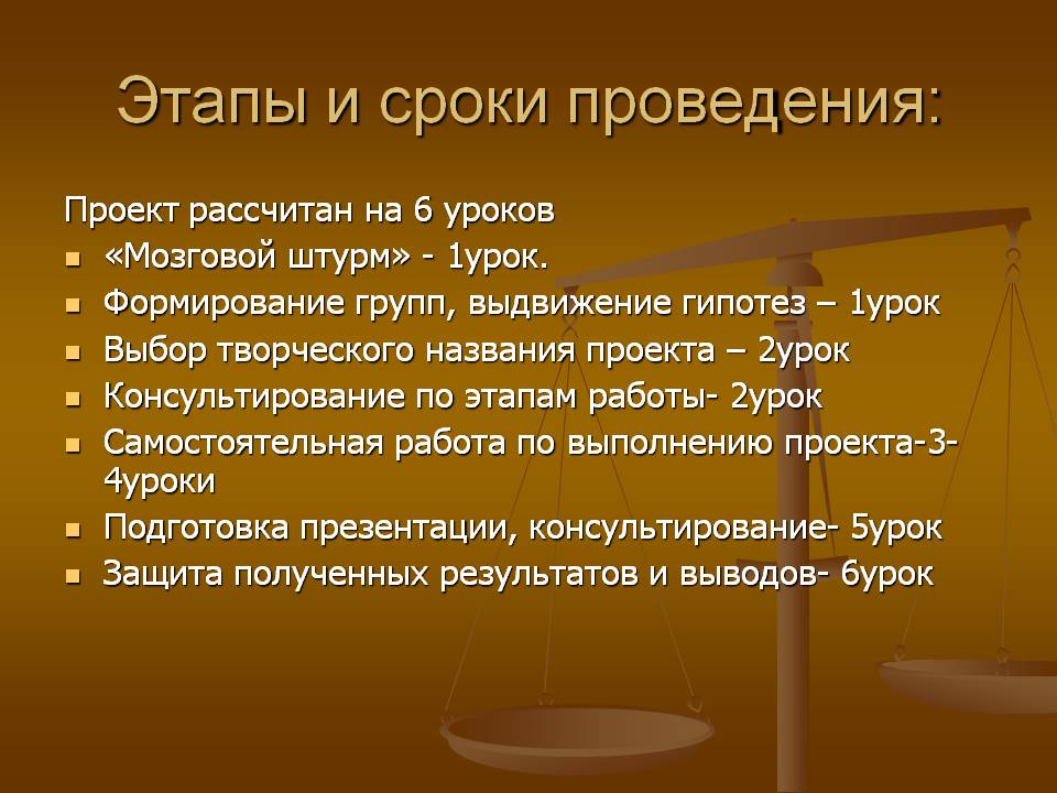 Этапы и сроки проведения: